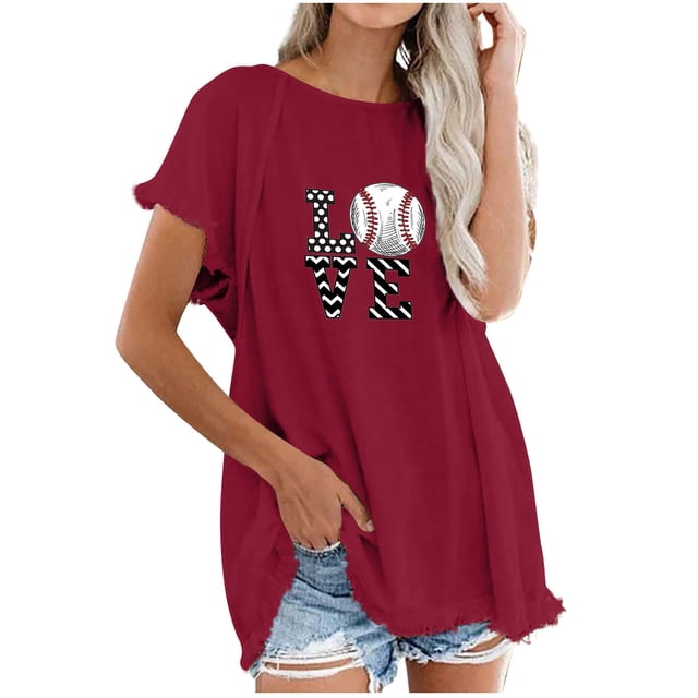Camiseta informal para mujer, blusa estampada con cuello redondo y manga corta, Tops OAVQHLG3B Store lin121212