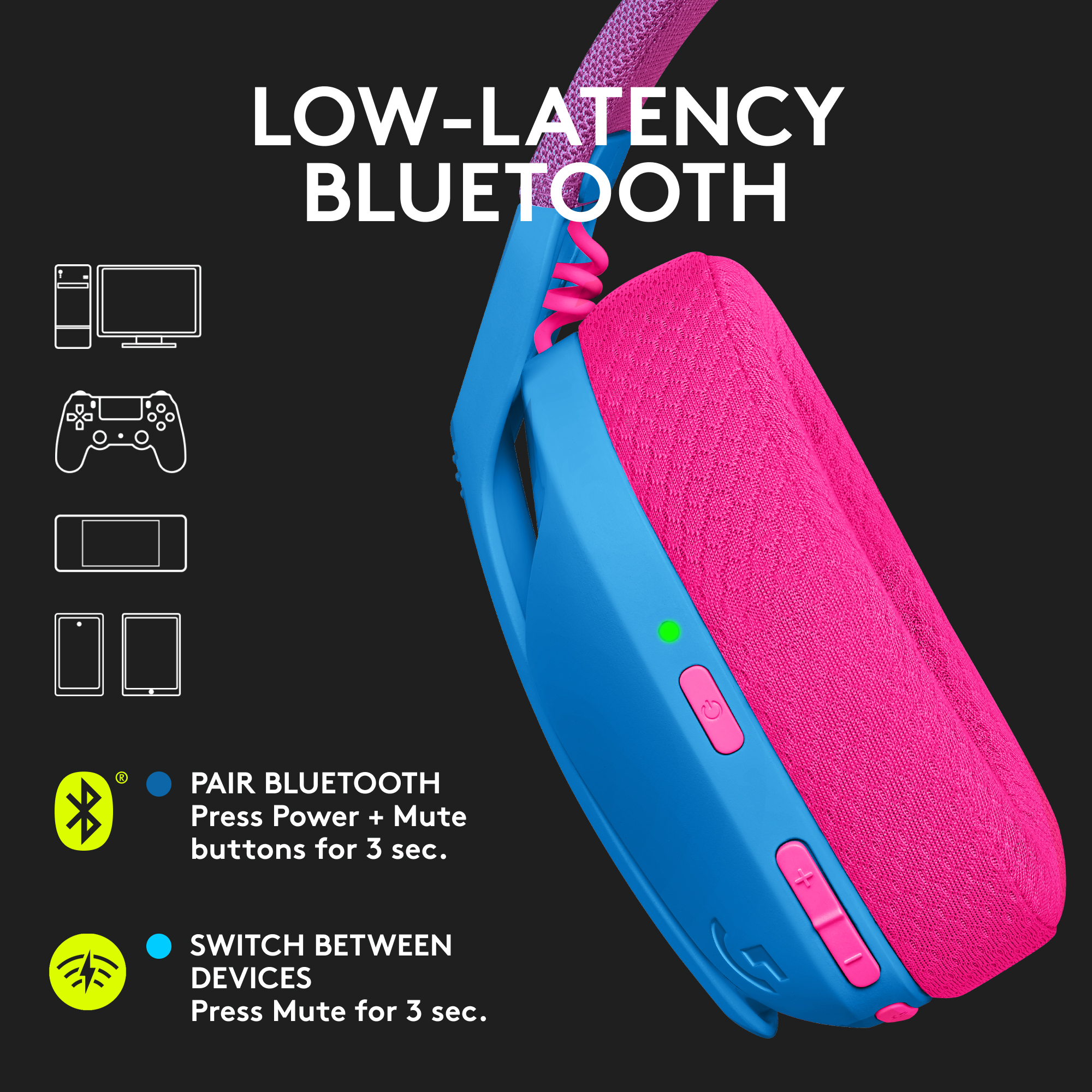Logitech G435 Lightspeed Wireless Gaming Headset, Blue and Raspberry - image 3 of 9