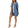 thumbnail image 4 of INSPIRE CHIC Women's Swimsuit Beach Bikini Cotton Button Front Ruffle Hem Shirt Dress L Blue, 4 of 6
