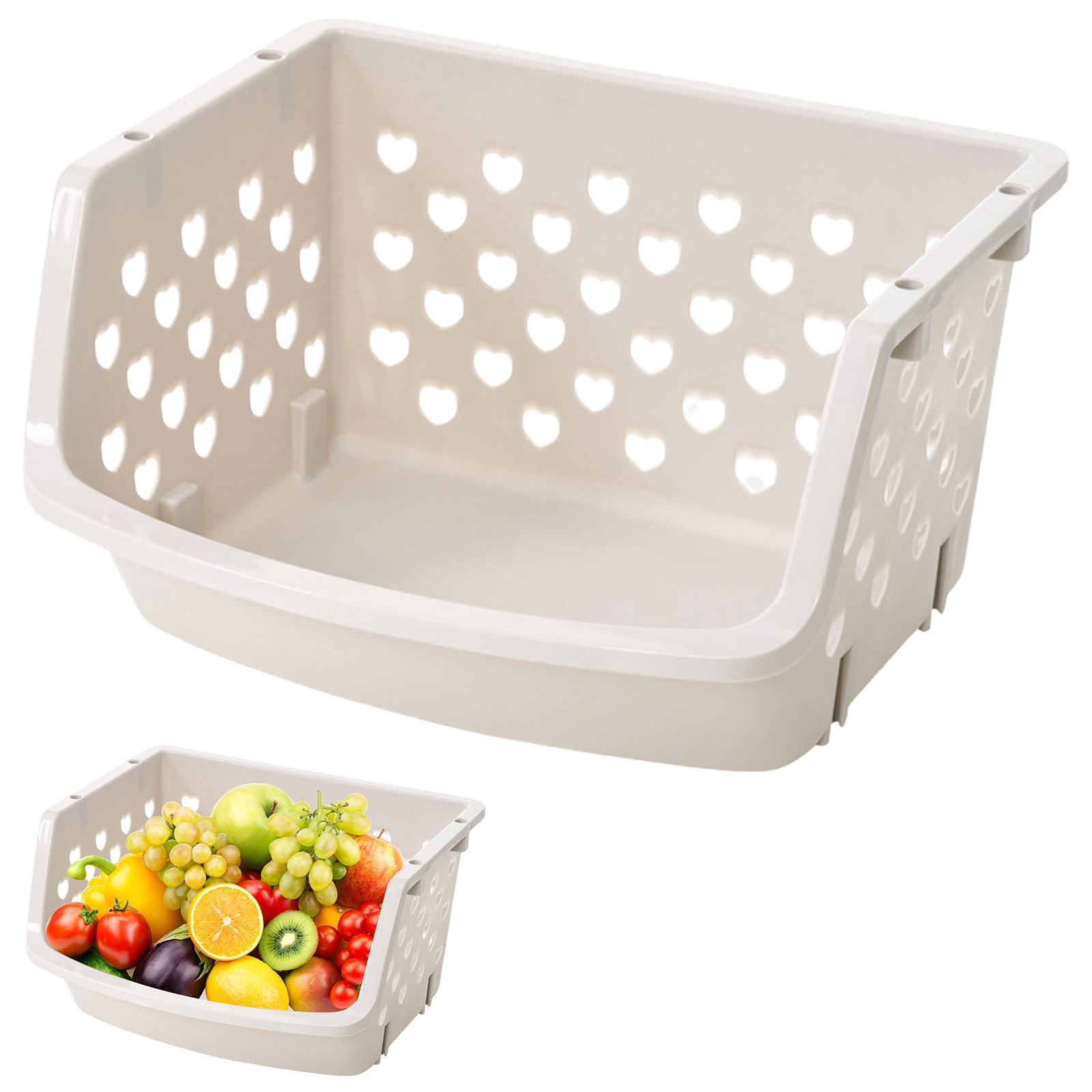 Multi Colored Stackable Storage Bins,1Pcs Stackable Storage Basket Organizer for Food Snacks Toys Toiletries Plastic Storage Bins Beige