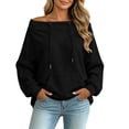 thumbnail image 3 of Women's Sweatshirts Crewneck Off Shoulder Sweatshirt with Pocket Casual Loose Fit Daily Outfits Fall Winter Tops, 3 of 10