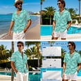 thumbnail image 4 of Whosucclay Green Palm Leaves Print Couple Hawaiian Matching Outfits Men's Button Down Shirt Womens Summer Dress Sleeveless Midi Dresses Family Matching Hawaii Outfits Sets for Husband and Wife, S, 4 of 7