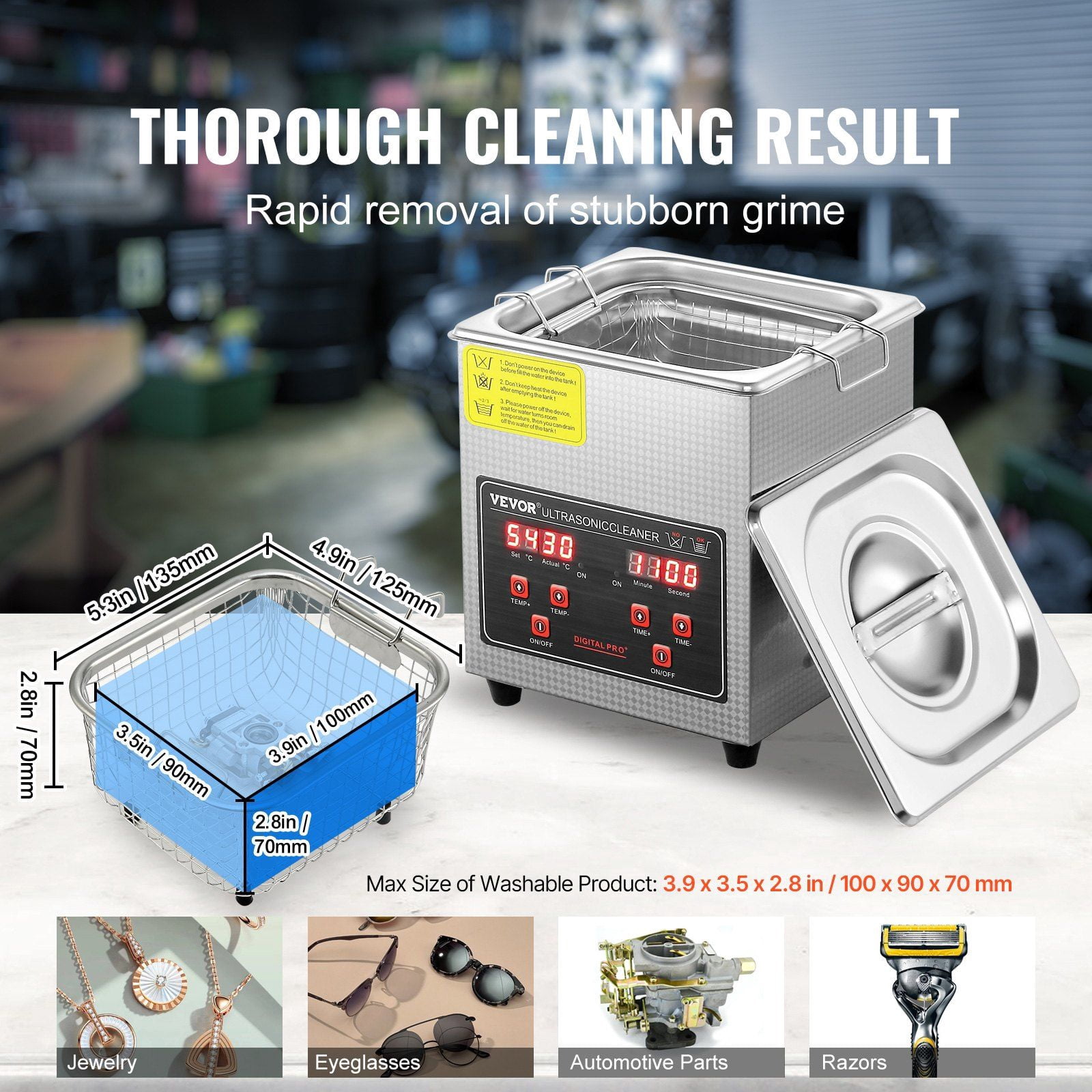 Professional Ultrasonic Cleaner with Digital Timer Heater 2L Stainless Steel Heated Cleaning Machine for Jewelry Glasses Watch Rings Small Parts Circuit Board