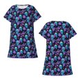 thumbnail image 3 of Bixox purple flower blue Skull Pattern Women's Nightgown, Soft & Breathable Sleepwear, Round Neck Knee-Length Pajama Dress,Loungewear for Home & Sleep, 3 of 7