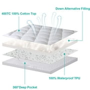 MERITLIFE Extra Thick Cooling Mattress Topper for Back Pain, 100% 400TC Waterproof Mattress Pad Cover - Down Alternative Pillow Top, Hotel Quality Hypoallergenic Queen Size, White