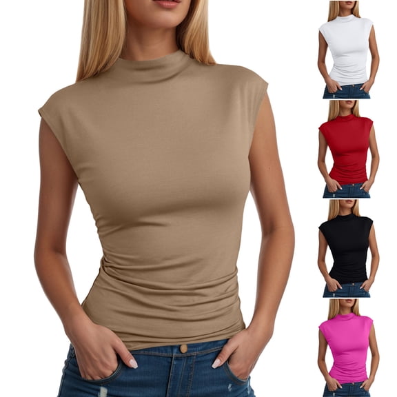 yueewhu Women's Going Out Basic Tank Tops Mock Neck Spring Clothes Sleeveless Cute Shirts Summer Y2K Sexy Outfits 2026 (Hot Pink, L)