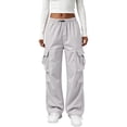 thumbnail image 2 of Cargo Pants for Girls Baggy Y2K Parachute Pants with Pockets Elastic Waist Wide Leg Casual Streetwear, 2XL, 2 of 6