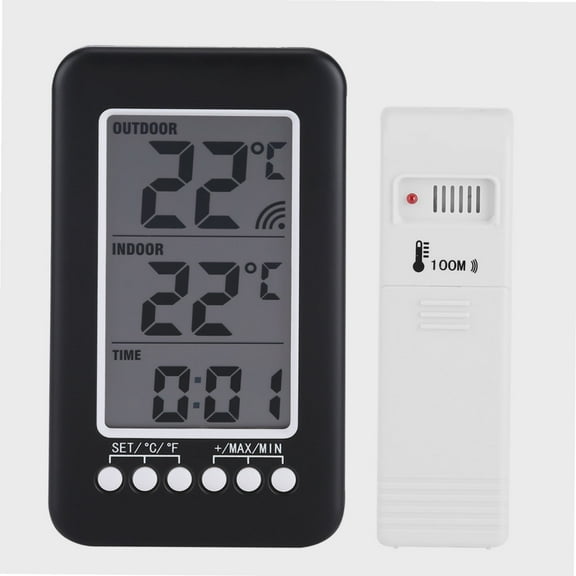 Wireless Indoor Outdoor Thermometer,Backlight Display LCD Digital Indoor Outdoor Thermometer Clock Temperature Meter Wireless Transmitter