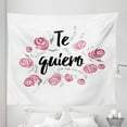 thumbnail image 1 of Spanish Tapestry, Te Quiero Typography with Rose Flower Wreath Romantic Love Valentines Concept, Fabric Wall Hanging Decor for Bedroom Living Room Dorm, 5 Sizes, Pink Black White, by Ambesonne, 1 of 1