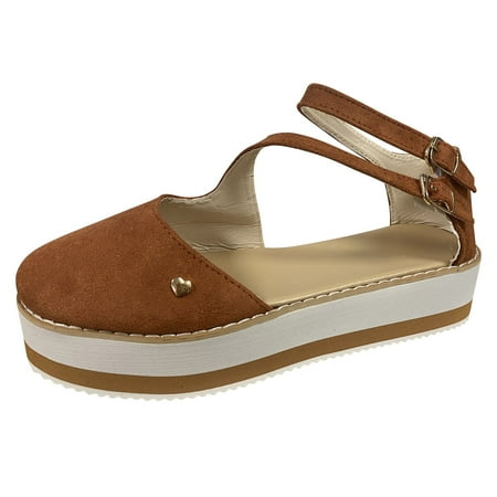 

TOYFUNNY Womens Solid Suede Buckle Platform Sandals