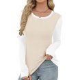 thumbnail image 5 of hotojiny Workout Shirts for Women Color Block Ribbed Knit Long Sleeve Work Tops Breathable Slim Fit Crewneck Basic Tee with Thumb Hole, 5 of 7