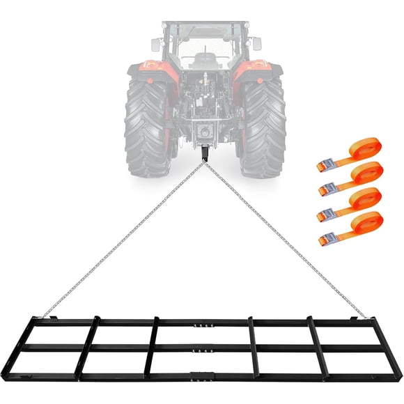 8 Ft Drag Harrow,Tow Behind Driveway Grader with Chain & 4 Safety Belts,Adjustable Gravel Rake for ATV,UTV,Black