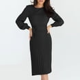 thumbnail image 1 of Vestido con cuello redondo y manga abombada, corte ajustado, elegante vestido plisado para mujer, traje de vacaciones, 1 of 9