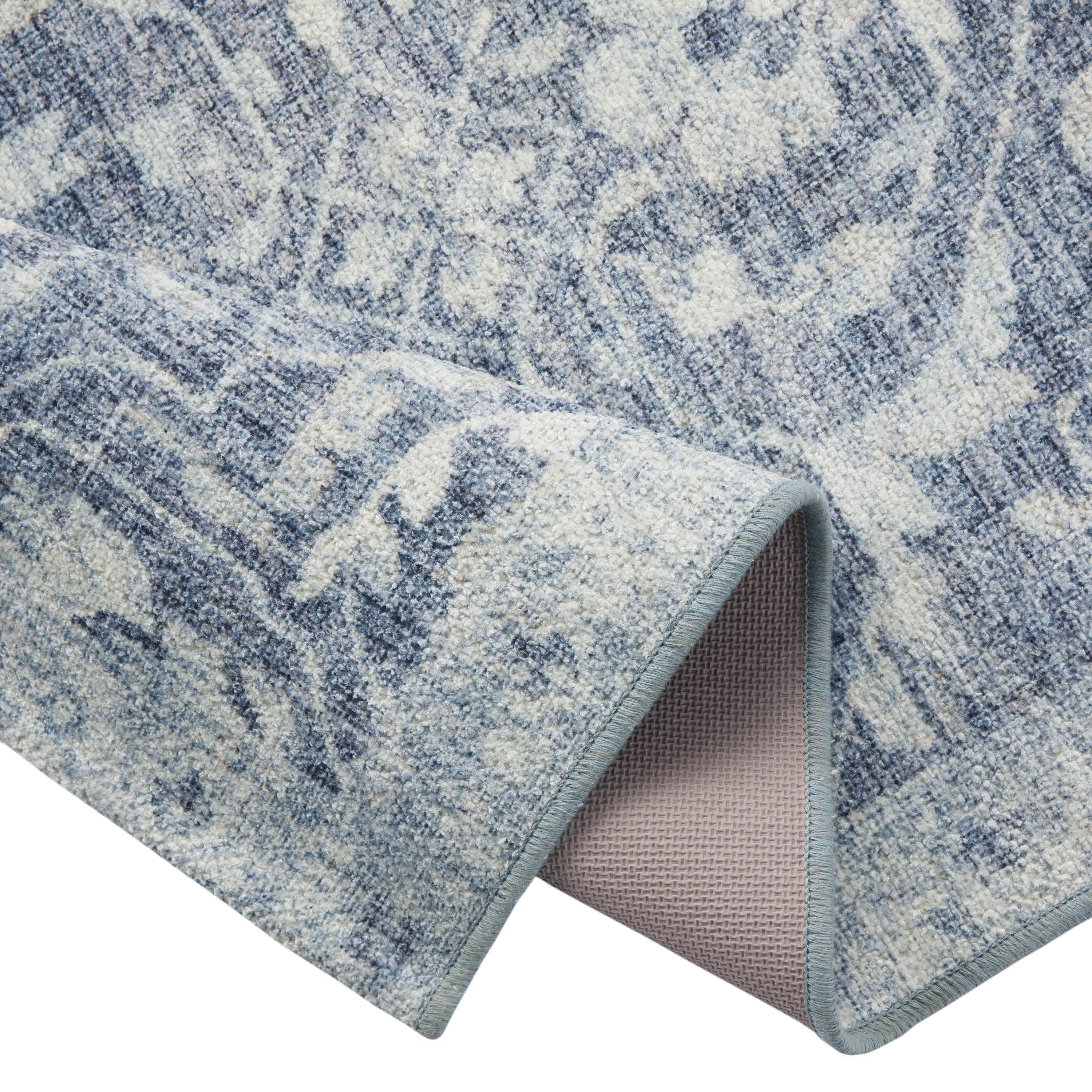 Blue Grey Toile Non Skid Indoor Outdoor Accent Area Rug Runner Carpet Mat  24x72