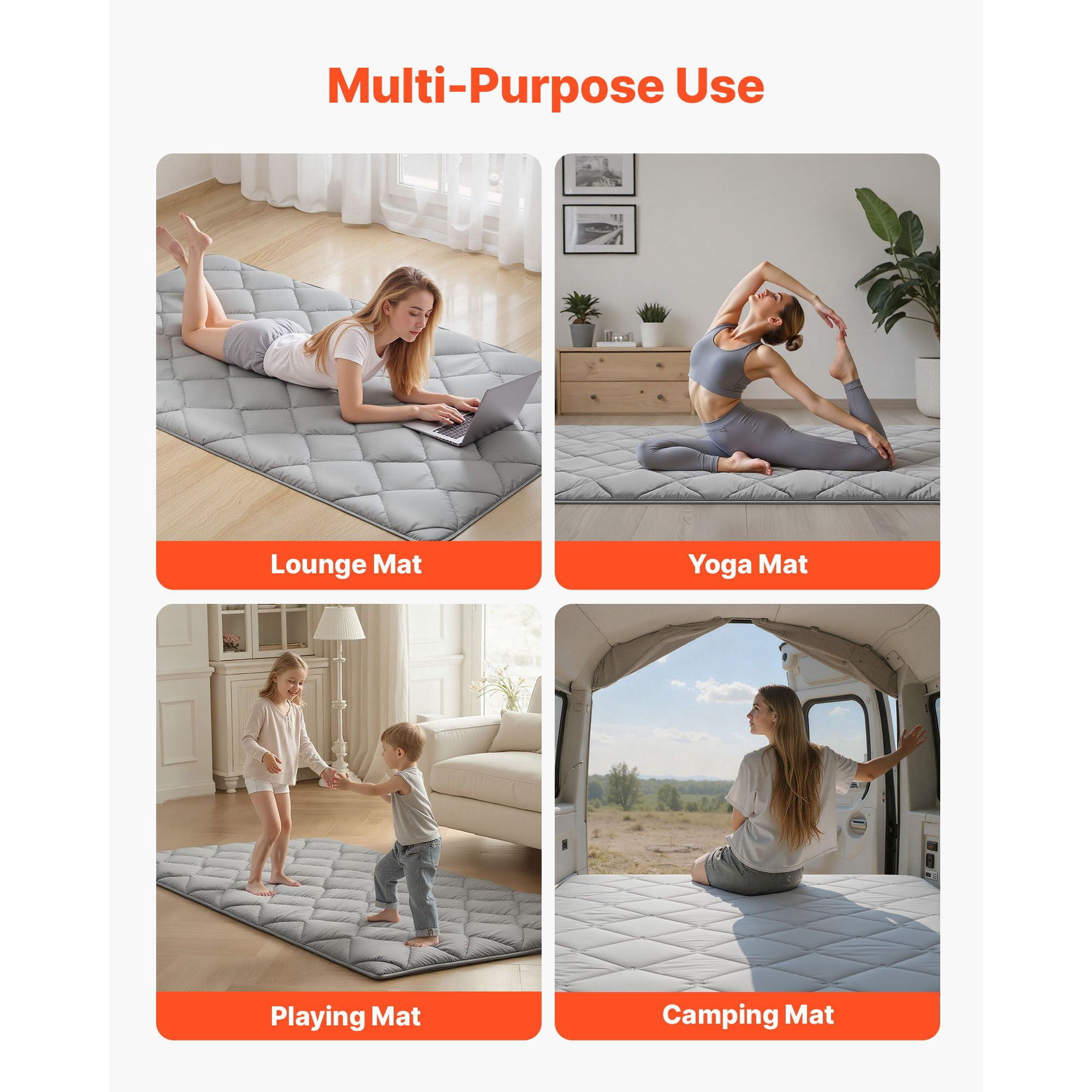 Japanese Tatami Mat Twin Size 80x39x2.5", 9-Layer Support, Memory Foam, Storage Bag, Gray, for Floor Sleeping Meditation Yoga