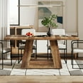thumbnail image 2 of Modern Brown Faux Marble Dining Table, 63" Rectangular 4-6 Seater Wood Table with Sturdy Base, Kitchen Living Room Dinner Table, 2 of 7