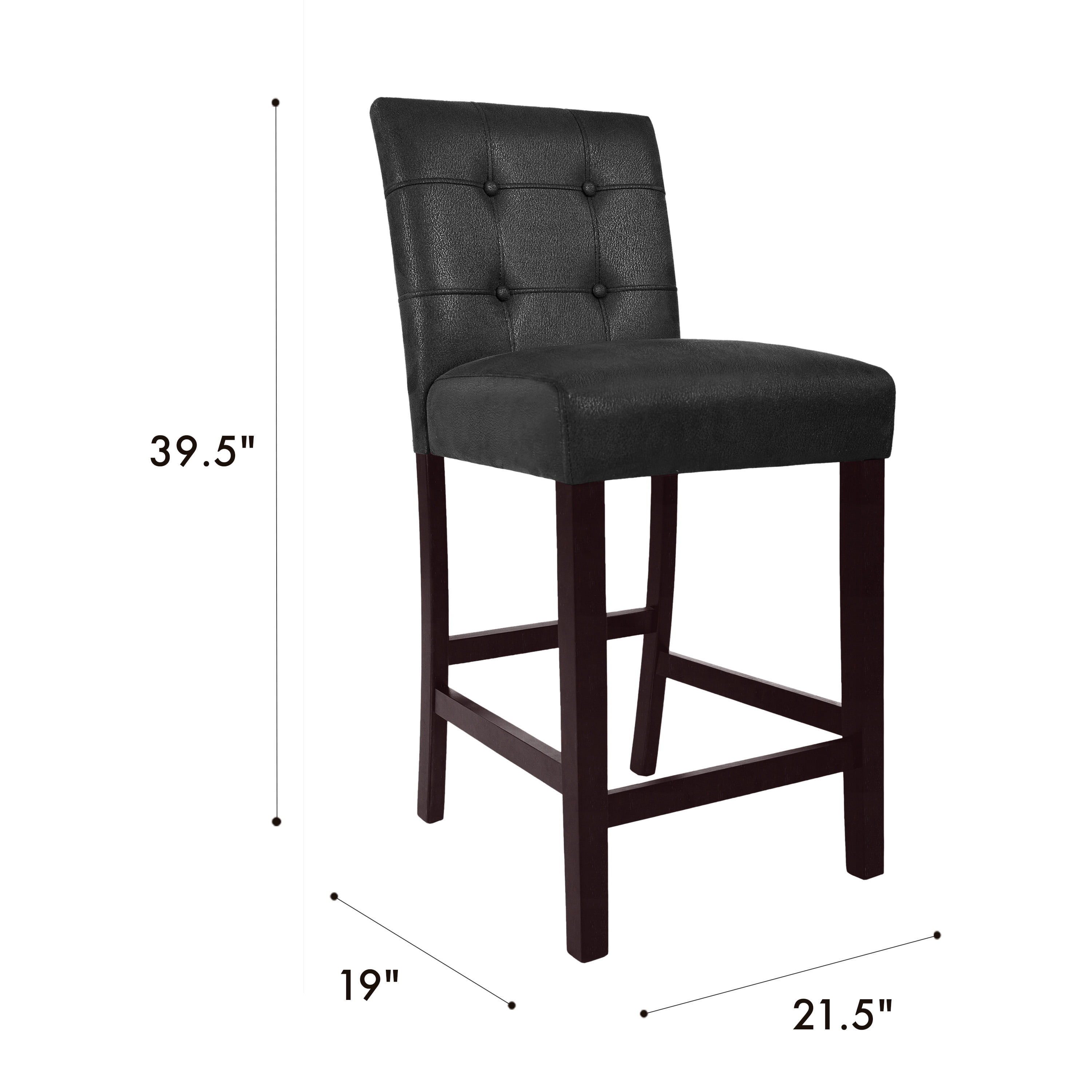 HomePop 26" Upholstered Counter Stool, Set of 2, Matte Black Faux Leather