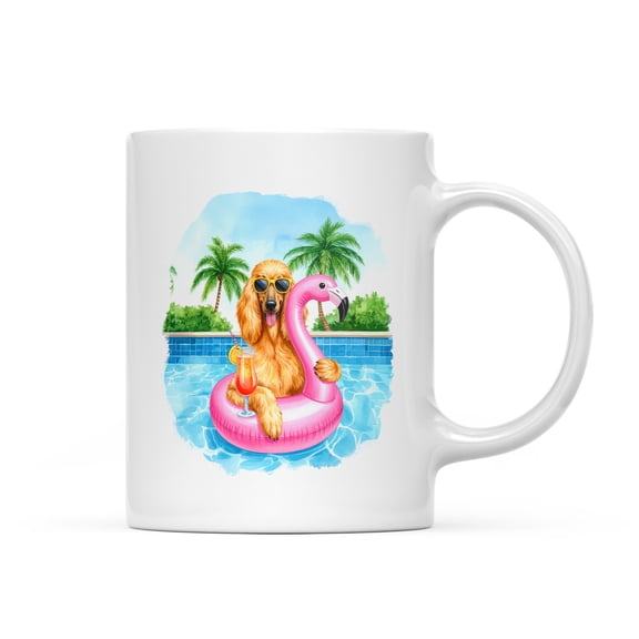 Hello Summer Afghan Hound at Swimming Pool Flamingo Swim Ring Mug Dog Lover Coffee Tea Cup - 12009