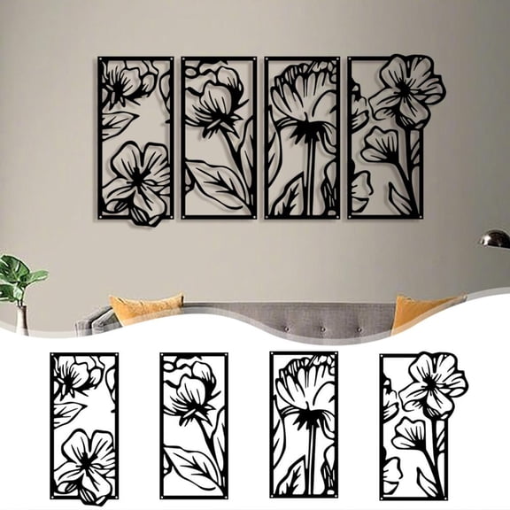 Feltree 4-Piece Metal Flowers Wall Art Set Handcrafted Iron for Indoor Outdoor Home Decor Wall Hangings Nature Inspired Sculpture Gift