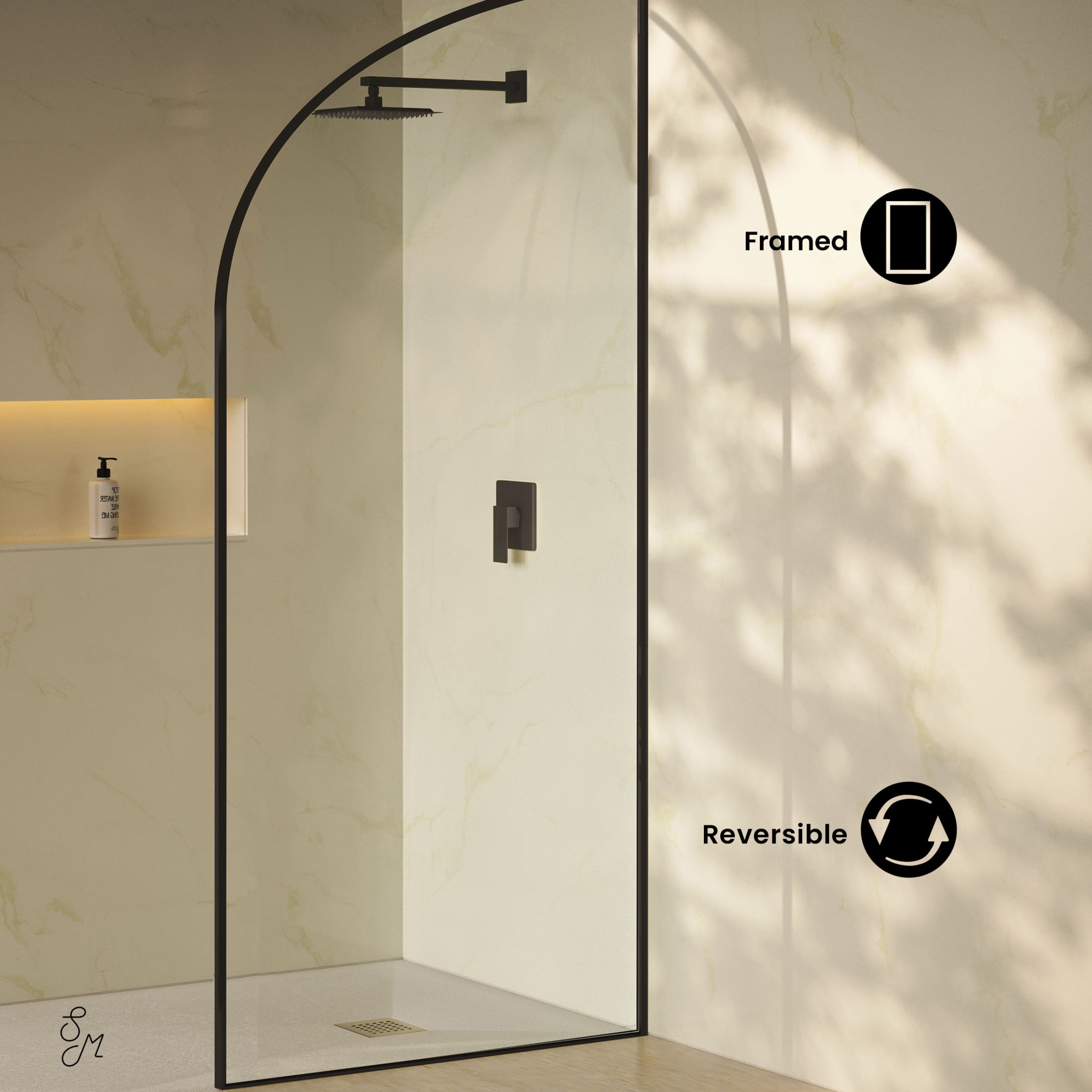 Demi 34 x 76 Framed Fixed 3/8 in. (10mm) Clear Tempered Glass Shower Door with Black Matte Frame