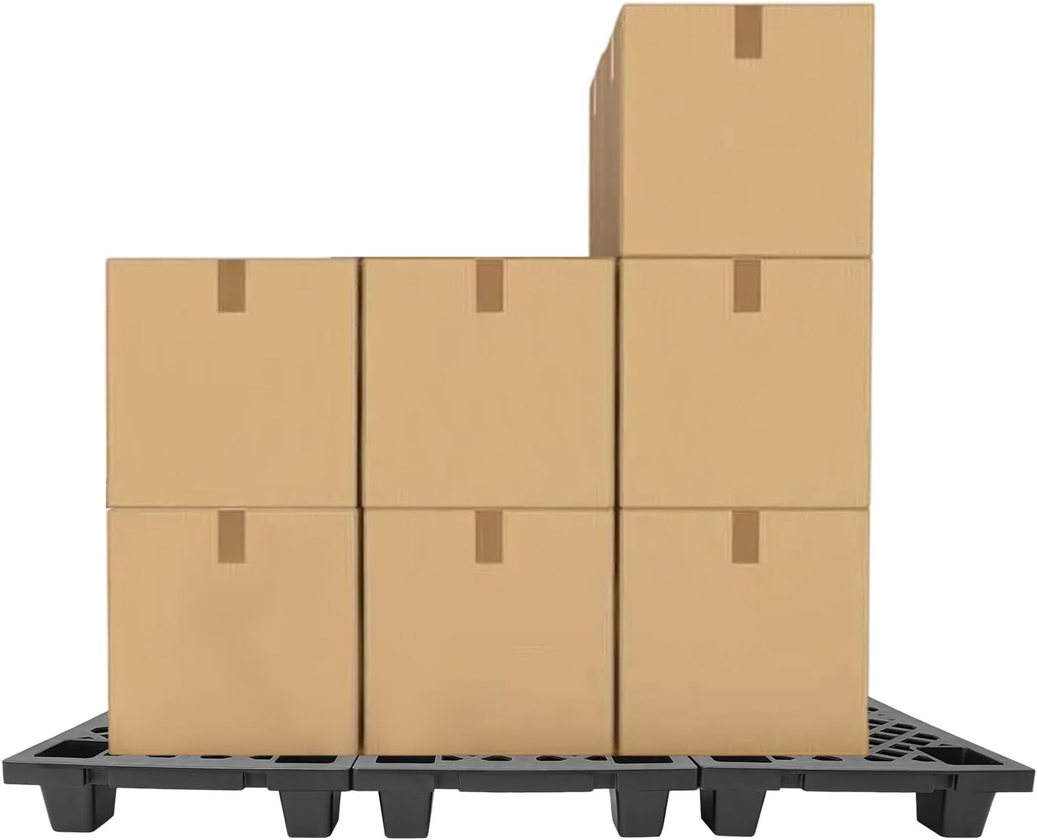 6 Pcs Plastic Pallets 15 x 24 Inch, Waterproof Stackable Storage Floor Pallet Basement Display Pad for Garage, Supermarket, Warehouse, Support Up to 220 Lbs Black