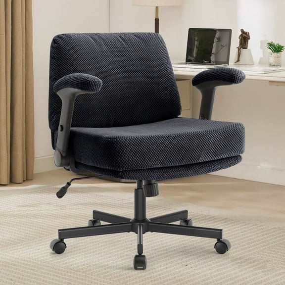 Criss Cross Chair with Flip-up Armrests, Wide Cross Legged Office Chair, Fabric Ergonomic Desk Chair with Wheels, Lumbar Support, Swivel Vanity Chair for Home Office, Bedroom, Study