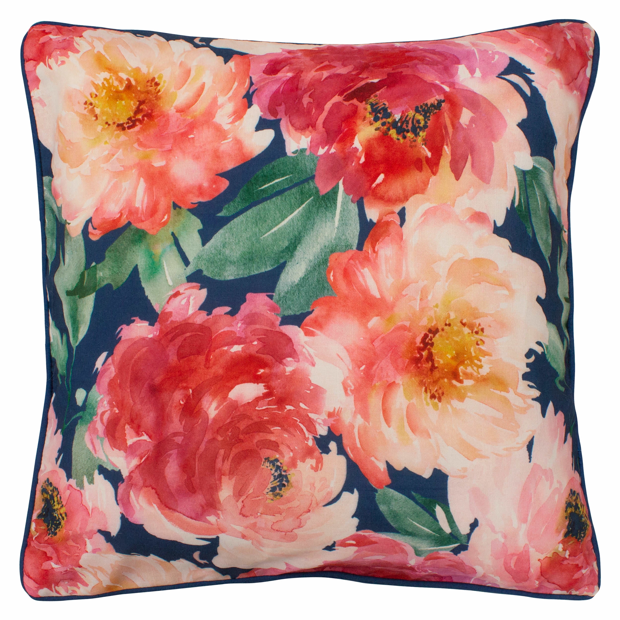 Boho Living Peony Bloom Decorative Pillow, Navy
