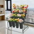 thumbnail image 3 of 4 Layers Metal Flower Cart Display Rack with Wheels, Rolling Flower Display Stand with 16 Buckets, Heavy Duty Moving Plant Cart Shelf, for Florist, Garden, Patio (Black Stand - Black Square Bucket), 3 of 9
