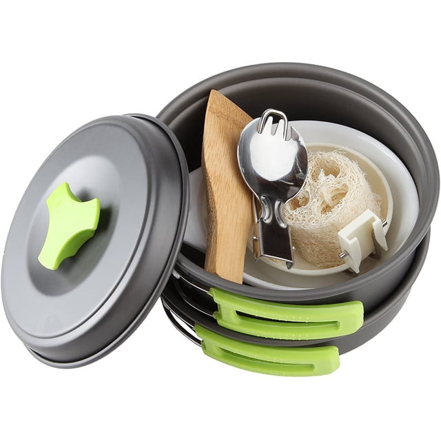 Camping Cooking Set - Backpack Camping Pot and Pans Set - Portable Camping Stove and Backpacking Stove Compatible - Camp Accessories Equipment
