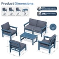 thumbnail image 2 of SERWALL Outdoor Patio Furniture Set, 6-Piece HDPE Outdoor Sofa Set Patio Conversation Set, Blue Frame with Grey Cushions, 2 of 8