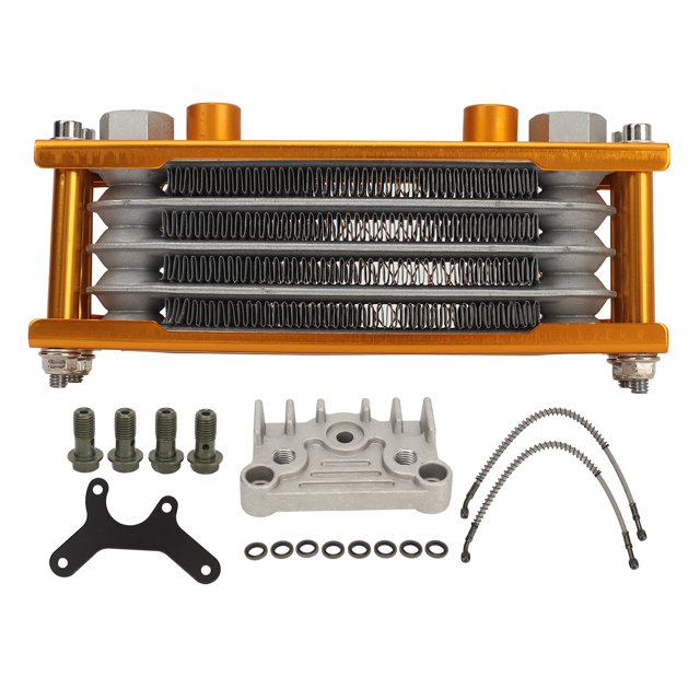 Juego de radiador de enfriador de aceite de motocicleta de 17 piezas, kit de refrigeración de aceite de motor de 4 filas de aluminio, reemplazo para Monkey 125cc-140cc, dorado