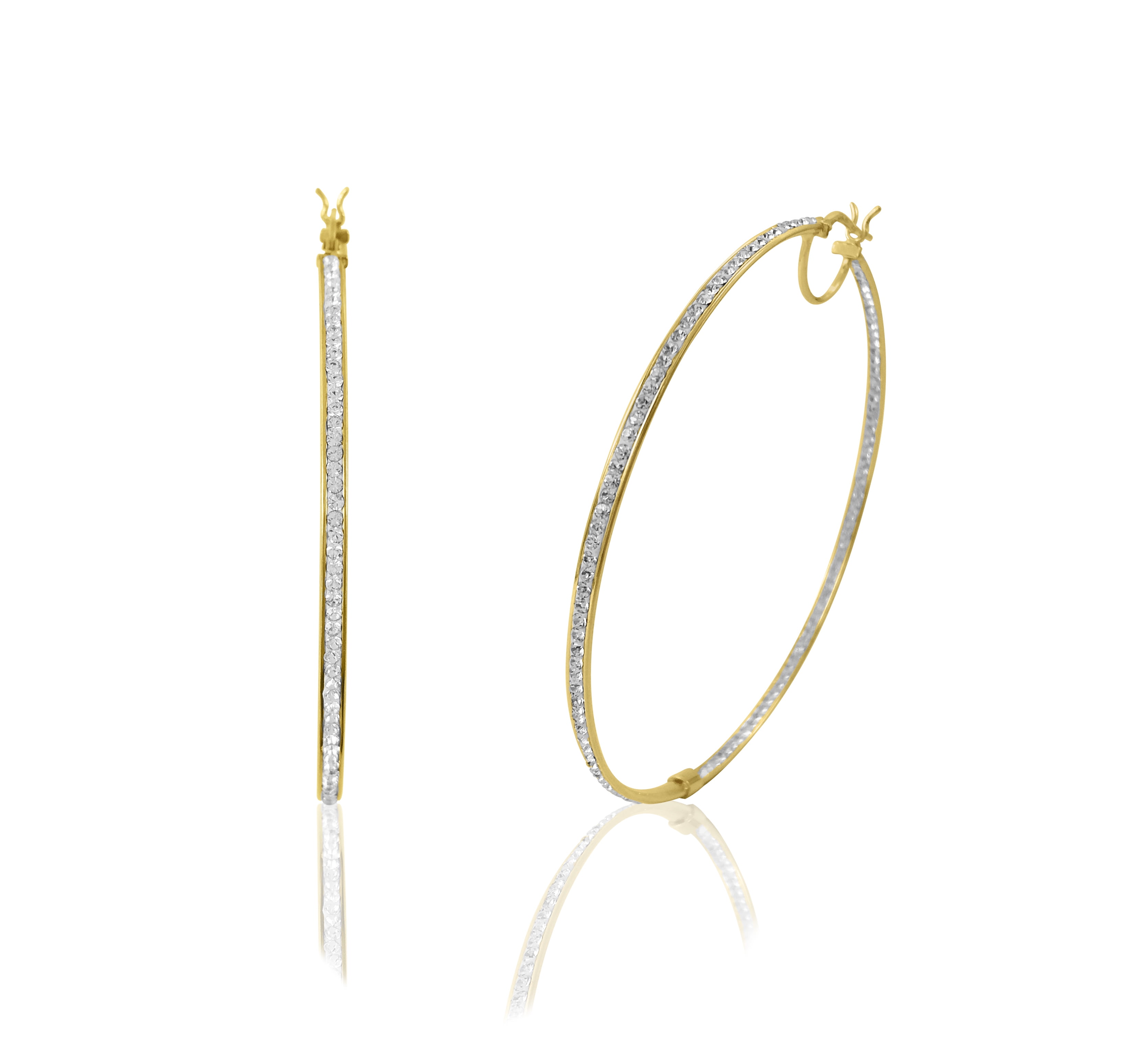 Brilliance Fine Jewelry Women's 14K Gold Plated Sterling Silver In-Out Crystal Round Hoop Adults Earring