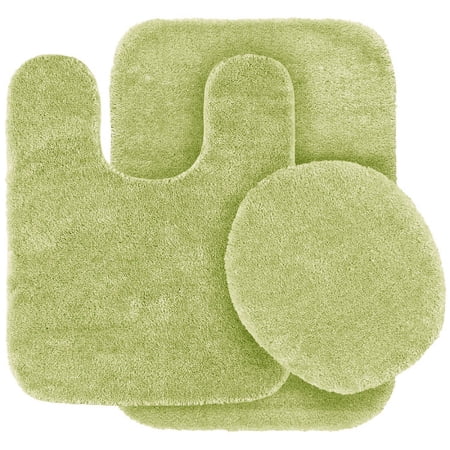 3 Pc SAGE GREEN Bathroom Set Bath Mat RUG, Contour, and Toilet Lid ...