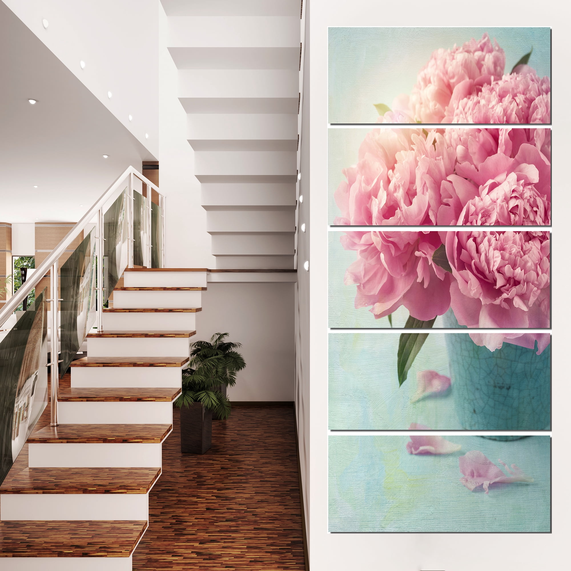 Designart 'Pink Peony Flowers in Vase ' Large Floral Wall Art Canvas