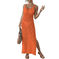 thumbnail image 2 of Women'S Crochet Coverups Sleeveless Beachwear Dresses Side Slit Maxi Beachwear Orange One Size, 2 of 8