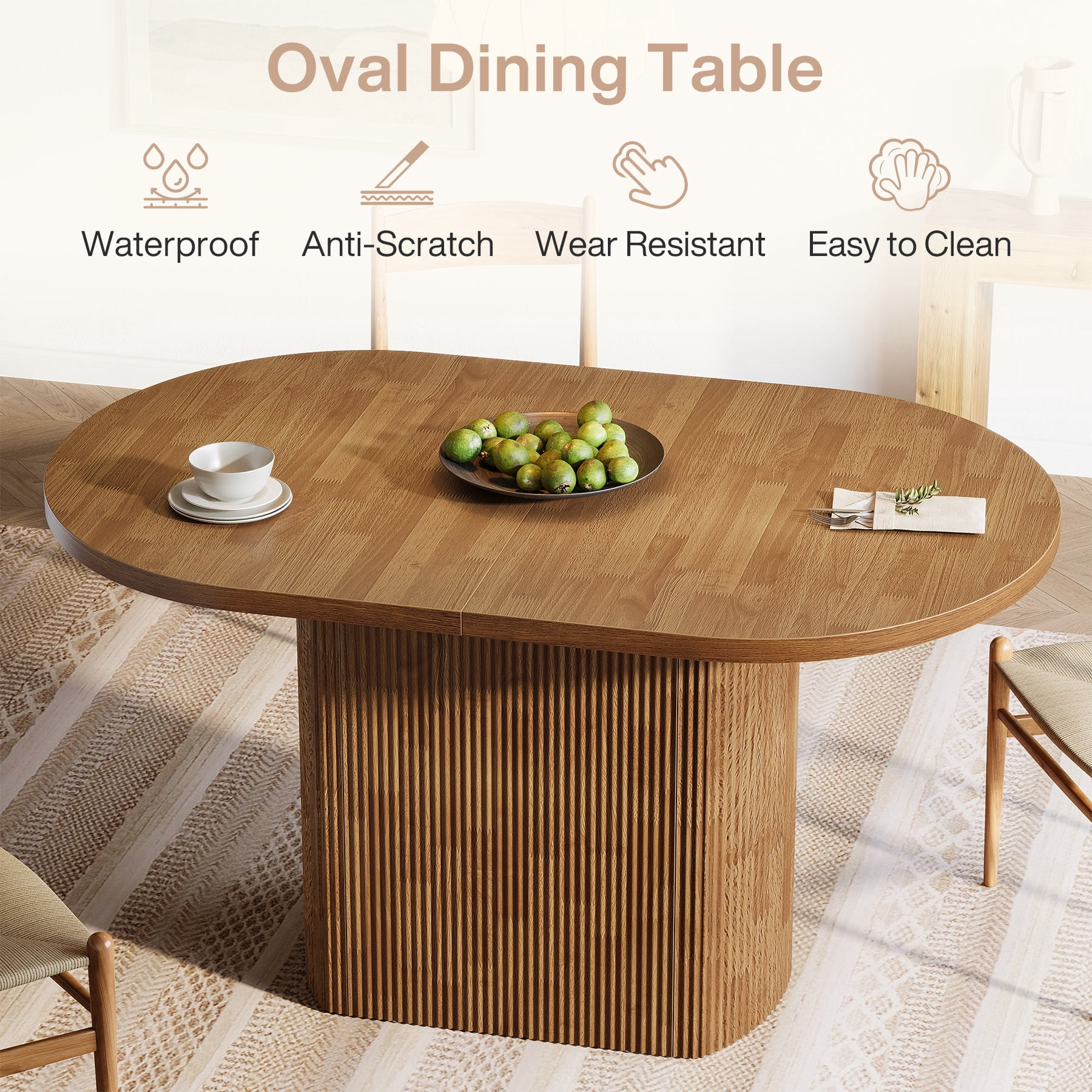Fnova 47.24" Oval Dining Table, Wooden Kitchen Table for 4, Small Farmhouse Coffee Eating Table for Dining Room, Kitchen, Living Room, Brown