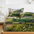 thumbnail image 6 of Queen Size Fitted Sheet Set - Green Tractor 3 Piece Bedding Sets 16" Deep Pocket Fitted Sheet with 2 Pillowcases, Old Barn Windmill Wildflowers Farmhouse Brushed Microfiber Hotel Luxury Bed Sheets, 6 of 9