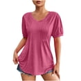 thumbnail image 6 of Jewelreauty Womens Pleated Short Sleeve Shirts Casual V Neck Puff Sleeve Tunic Tops Summer Loose Blouses (L, Hot Pink), 6 of 8