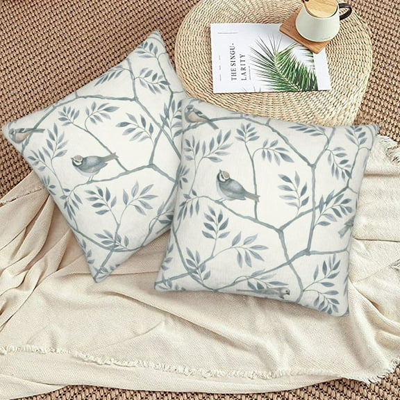 Light Blue Branches Throw Pillow Covers 16"X16" Set Of 2 Home Decor Sofa Rustic For Living Room Bedroom Bed Cushion Outdoor