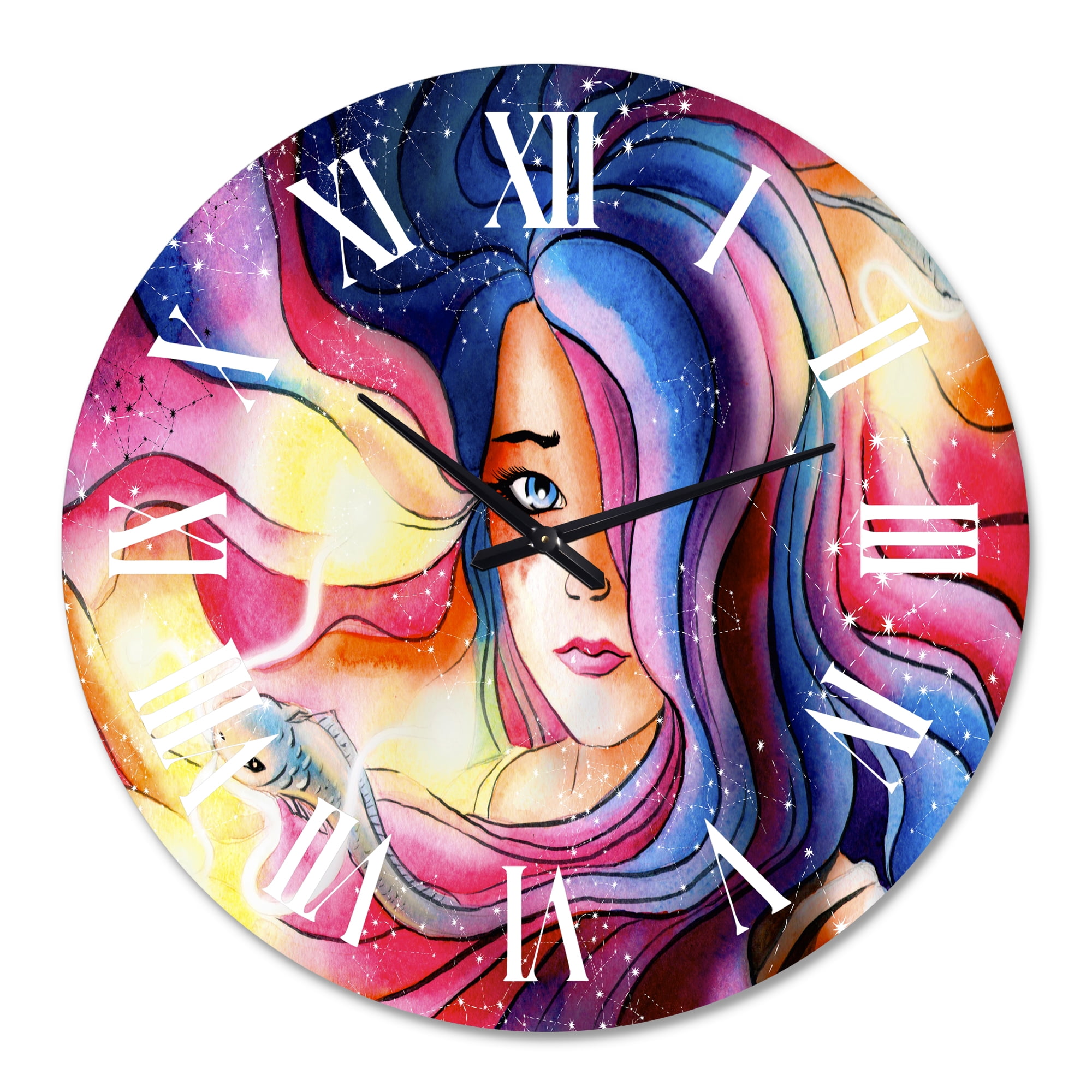 Designart 'The Girl With The Glowing Hair' Modern Wall Clock