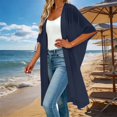 thumbnail image 2 of Women's Kimono Swimsuit Coverups Lightweight Summer Casual Open Front Cardigans(Navy,XXXL), 2 of 4