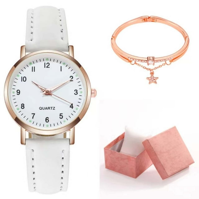 Fiudx Reloj Vintage para Mujer, Esfera Luminosa, Correa de Piel Esmerilada, Elegante Caja Dorada, Reloj Retro Pequeño y Redondo, Set de Regalo con Pulsera y Estuche, Accesorio de Moda, Caja de 32,5 M
