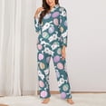 thumbnail image 2 of Pajama Sets for Women 2 Pcs, Cartoon Cute Rabbit Patterned Egg Button Down Long Sleeve Sleepwear Lounge PJ Sets, 2 of 6