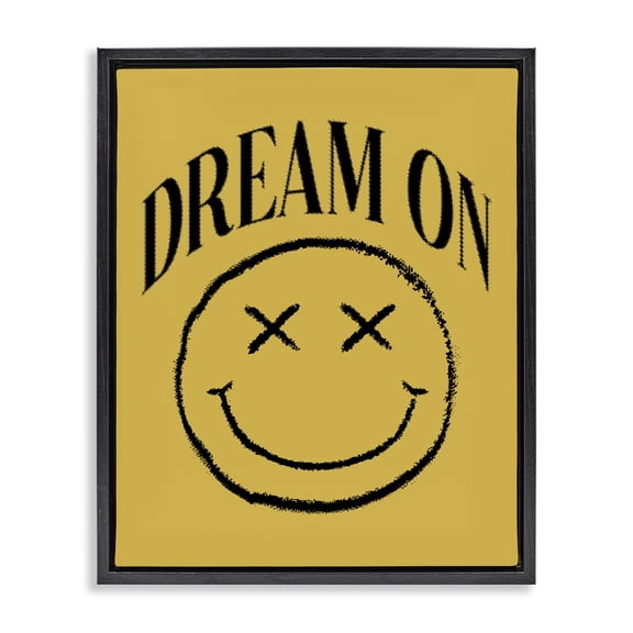 Stupell Industries Modern Dream On Yellow Smiley Black Floating Frame Canvas Art, 17 x 21, by House of Lulu