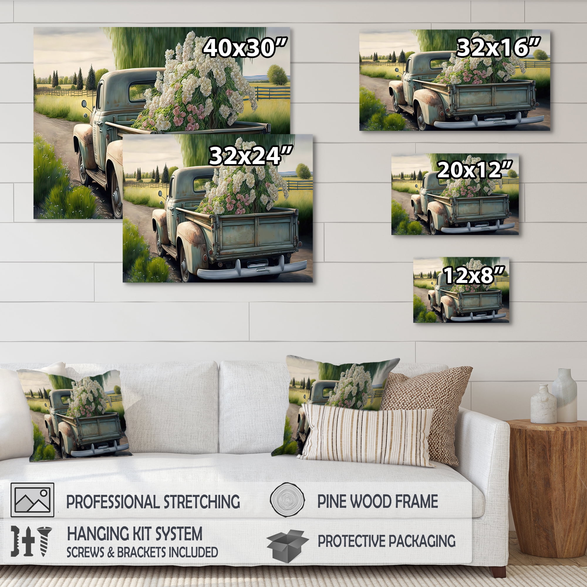Designart Barn Flower Delivery Truck VI Canvas Wall Art
