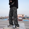 thumbnail image 4 of Blue Black Plaid Jeans Men Retro Casual Wide-leg Jeans Mens Streetwear Loose Hip-hop Straight Denim Trousers Men Vintage Jeans, 4 of 6