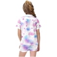 thumbnail image 4 of Odeerbi 2-12 Años Niños Niñas Pijama de Satén de Verano Con Solapa Muesca Camisas de Manga Corta Pantalones Cortos Conjunto Suave Gradiente Ropa de Dormir Juegos de Pijamas de Dos Piezas, 4 of 5