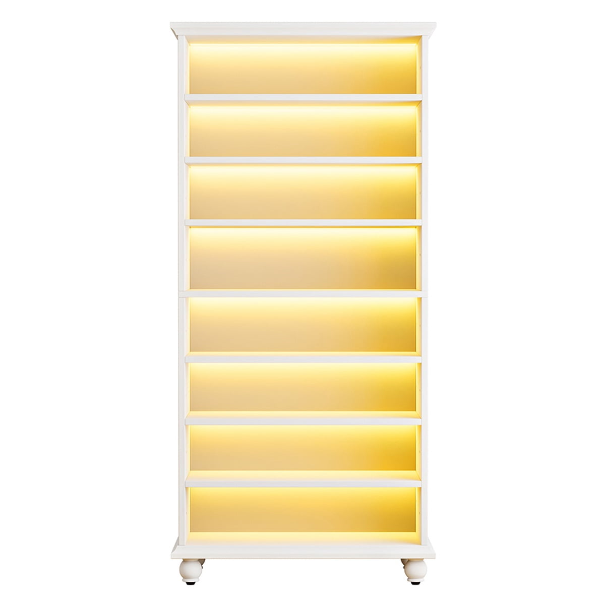 Hommoo 8-Tier Wooden Shoe Cabinet Rack with LED Lighting & Solid Wood Legs, 30 Pairs,White