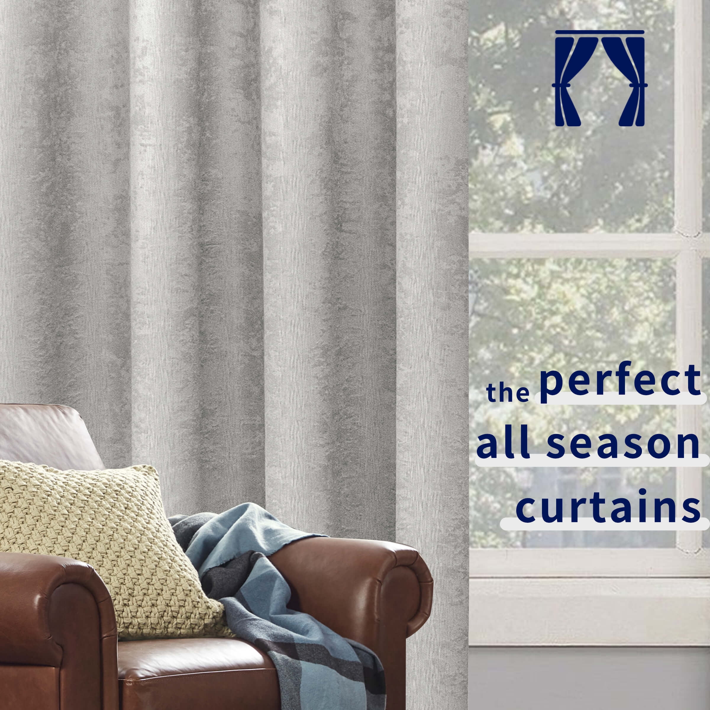 Subrtex Blackout Curtains 2 Panels Room Darkening Grommet Curtain Drapes, Greyish White, 53"x63"
