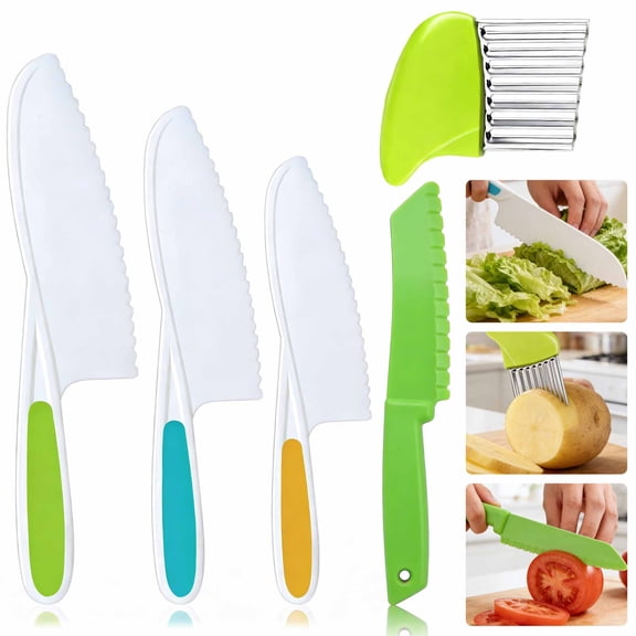 Toddler Knife Set Kids Knife Set for Real Cooking with Crinkle Cutter Serrated Plastic Blades 5 Pcs